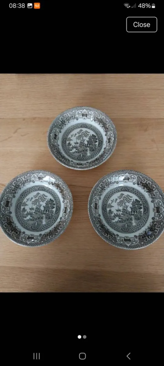 3 antique old willow bowls - Image 1