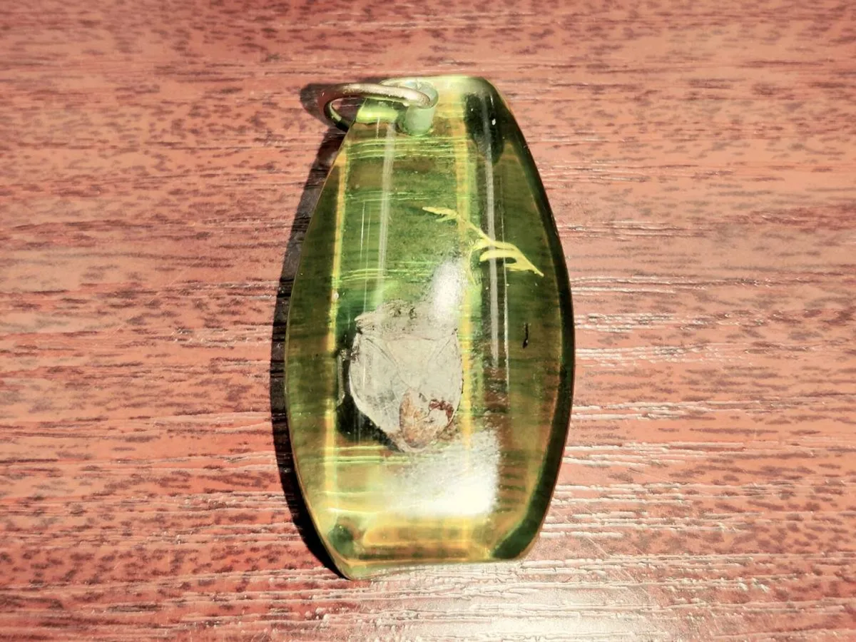 RARE, HUGE GREEN AMBER, 9CT Gold Hook Pendant ! - Image 1