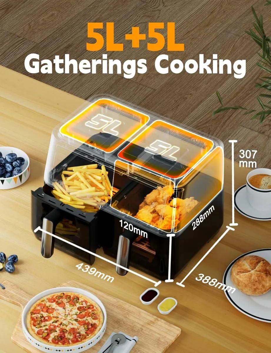 10L Dual Air Fryer 2 Drawers 10-In-1 Cooking - Image 2