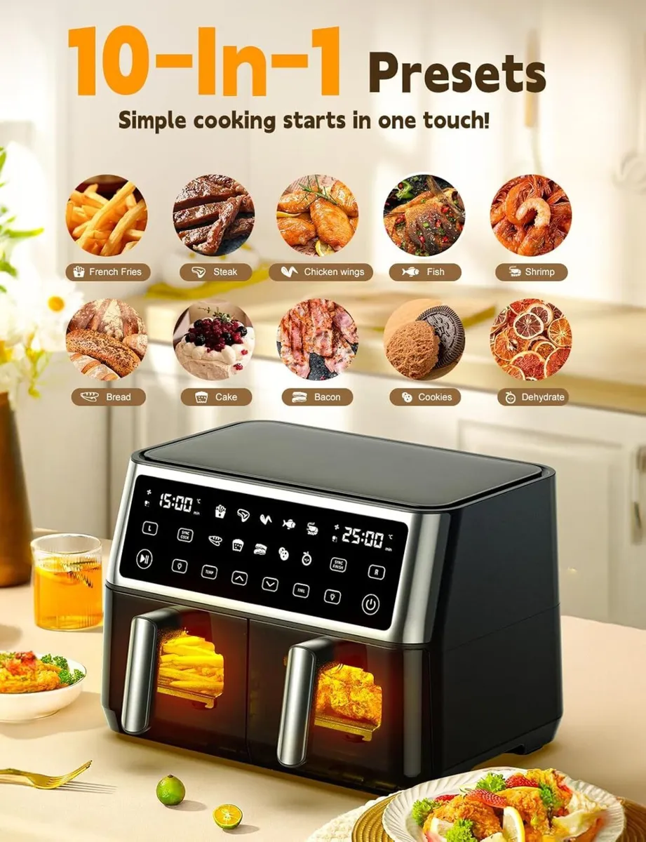 10L Dual Air Fryer 2 Drawers 10-In-1 Cooking - Image 3