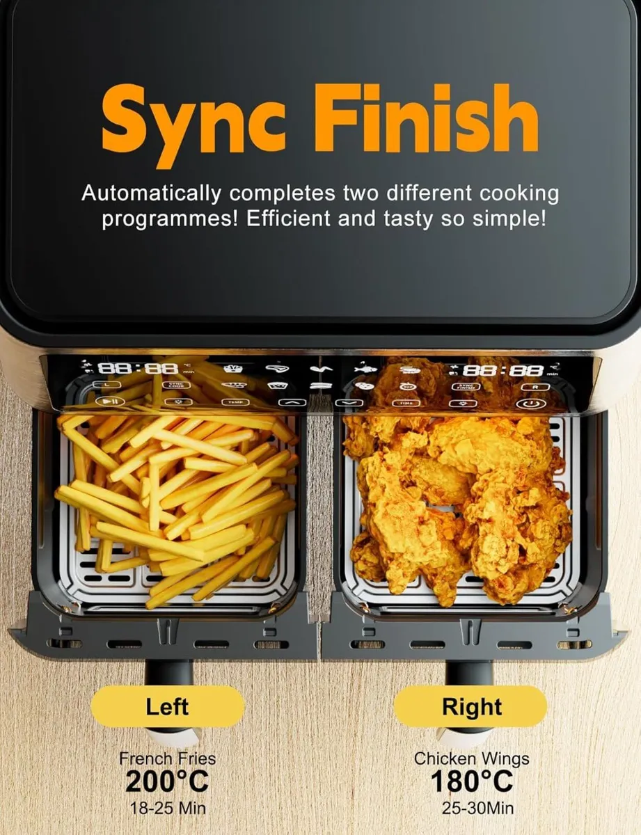 10L Dual Air Fryer 2 Drawers 10-In-1 Cooking - Image 4