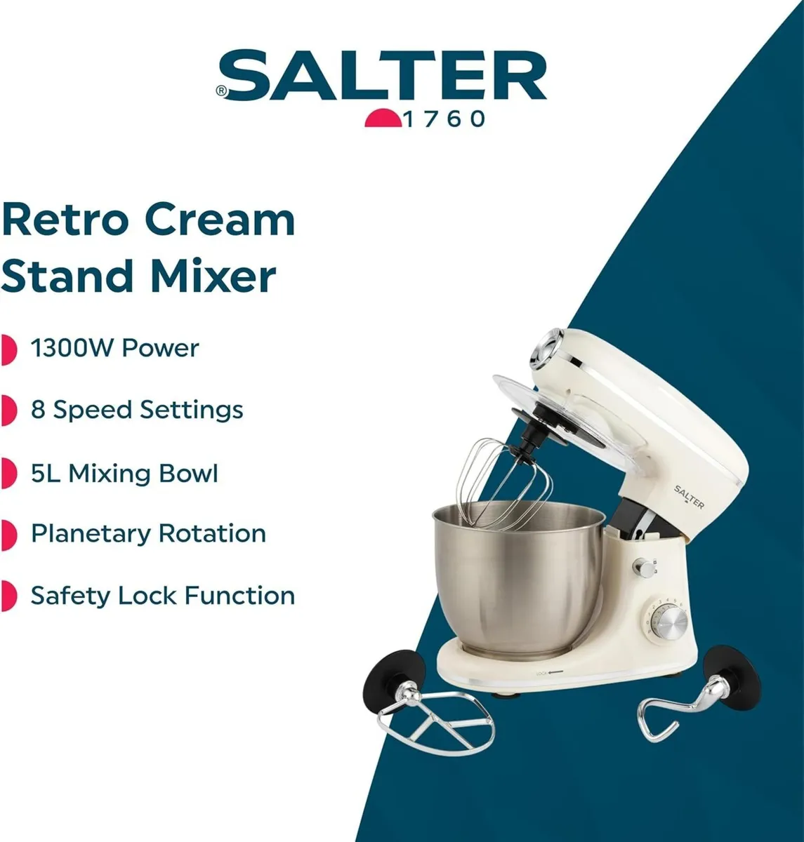 Retro Cream Stand Mixer – 5L Electric Food - Image 3