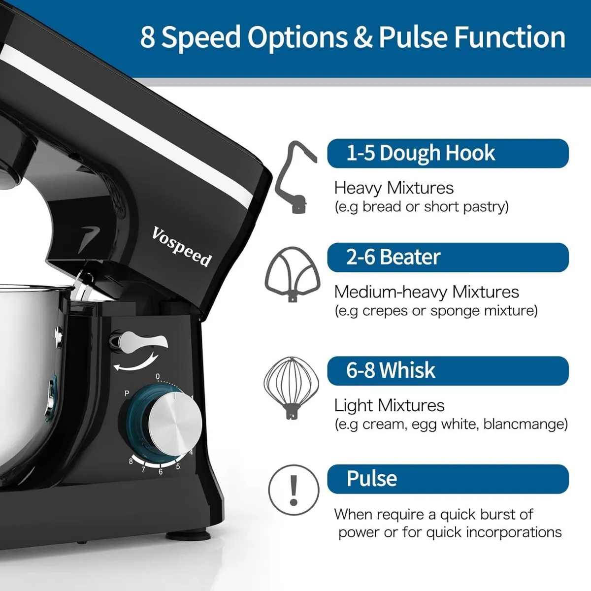 Stand Mixer 5 Quarts 8-Speed 1000W Tilt-Head Food - Image 3