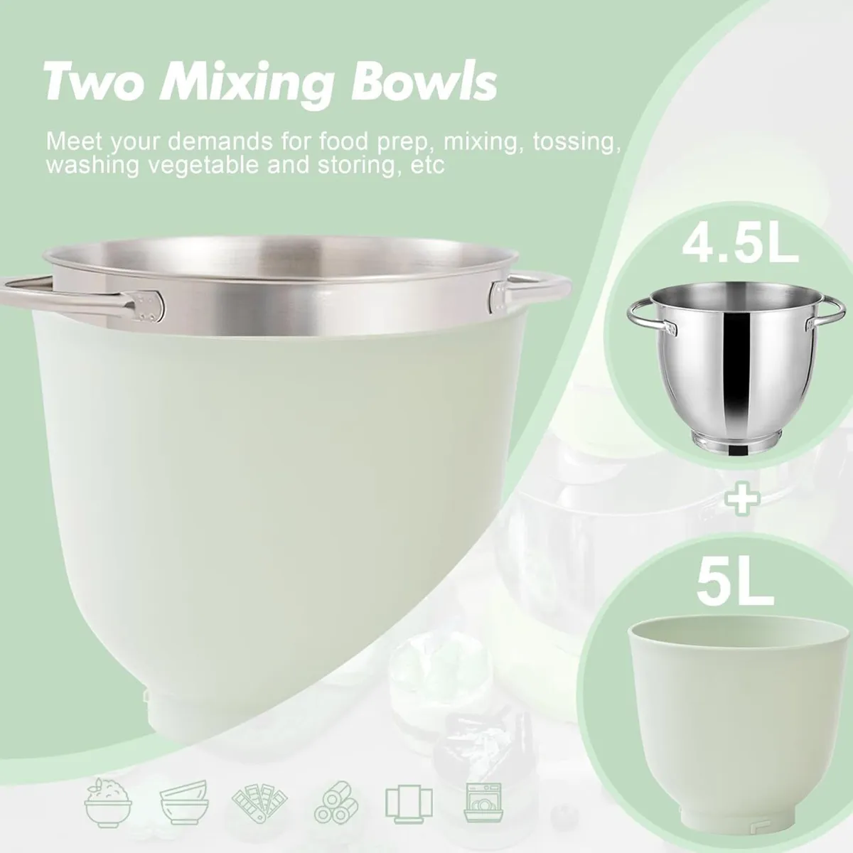 Stand Mixer 4.5L+5L Two Bowls Food for Baking 10 - Image 4