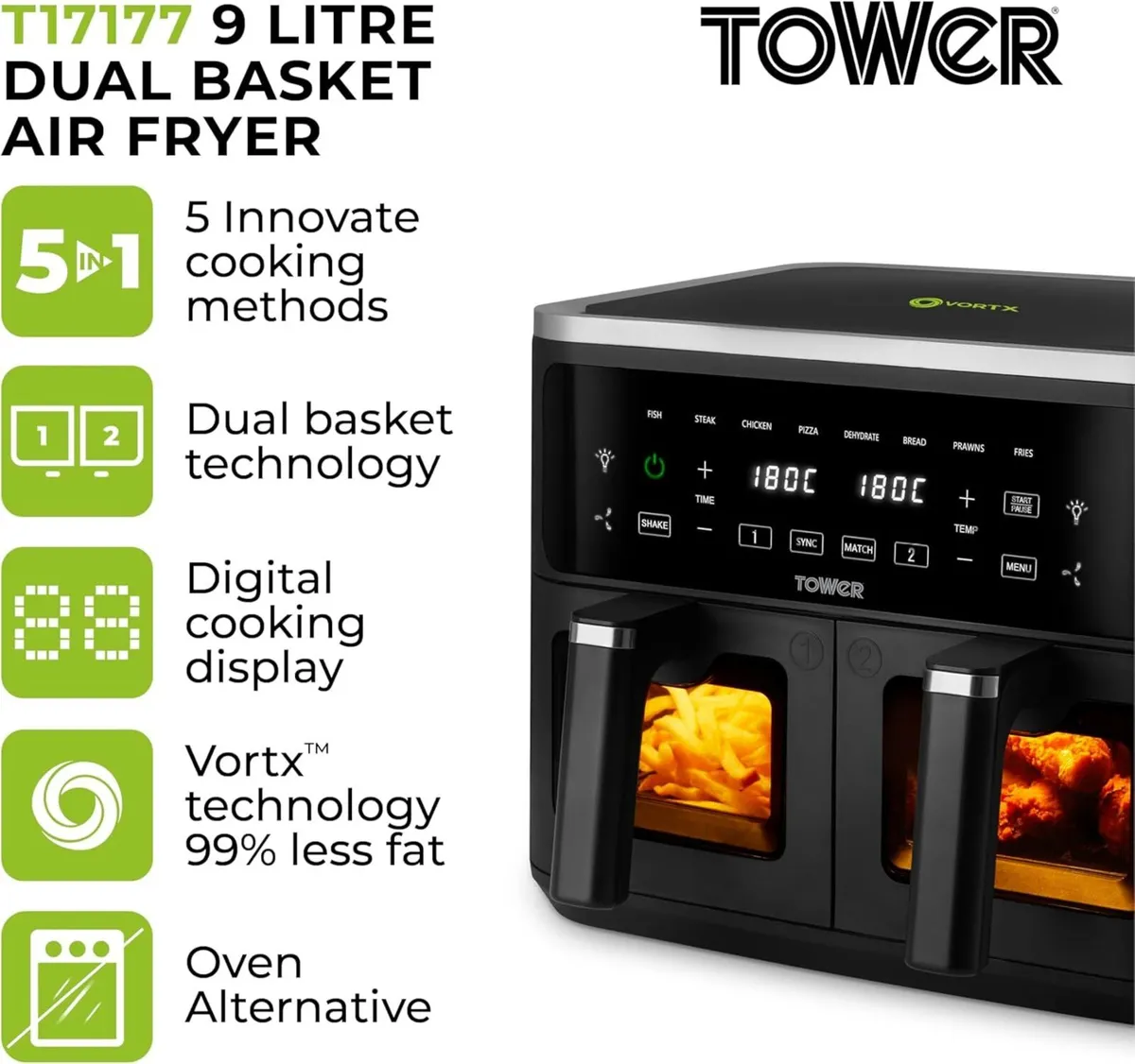 Vortx Vizion 9L Dual Basket Air Fryer with - Image 2