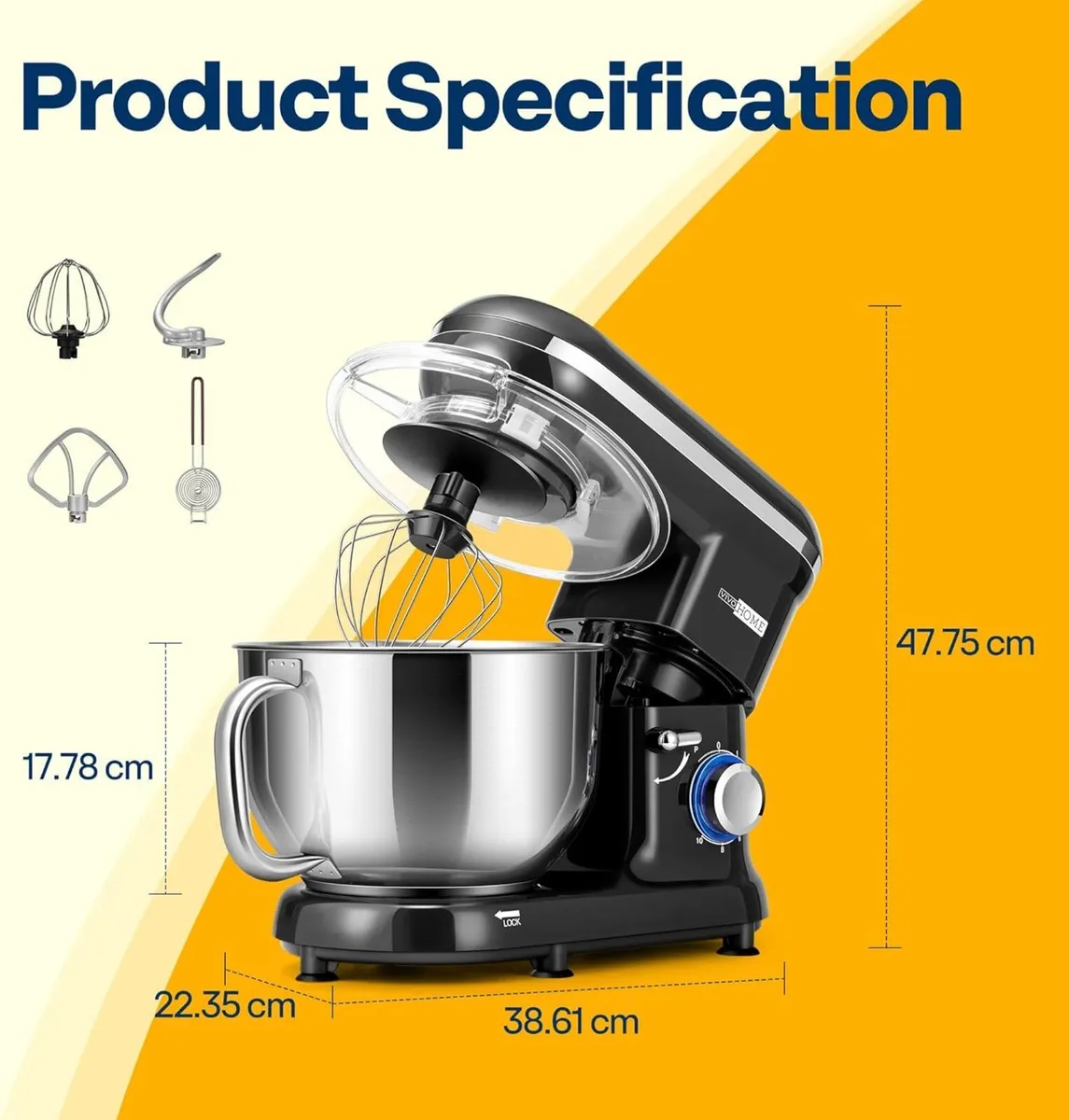 5.7L Stand Mixer 1500W 10 Speed Tilt-Head Kitchen - Image 2