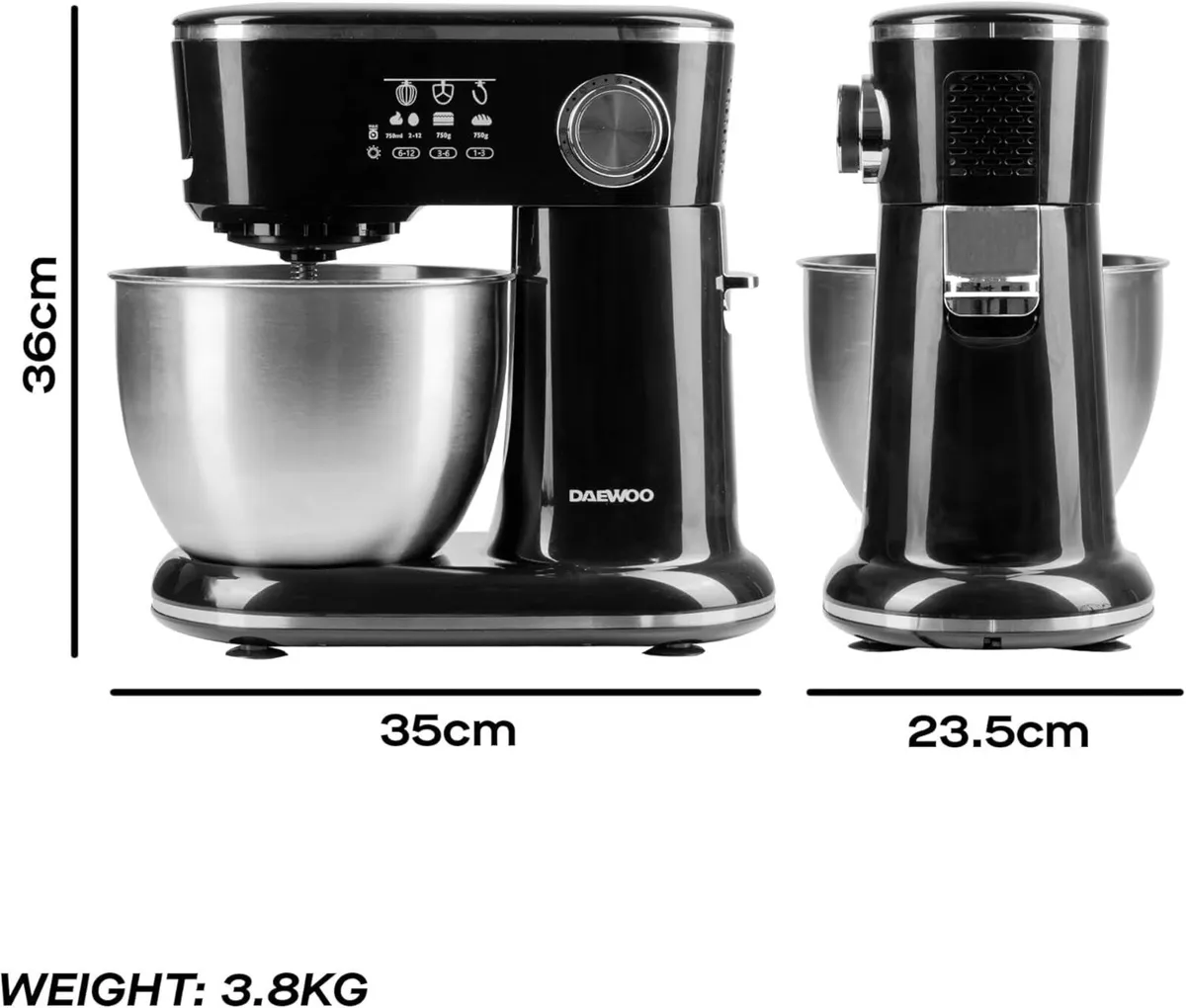5 Litre Stand Mixer Stainless Steel 5L Bowl - Image 3