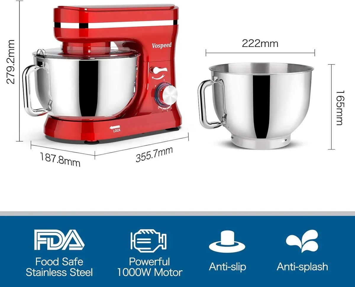 Stand Mixer 5 Quarts 8-Speed 1000W Tilt-Head Food - Image 2