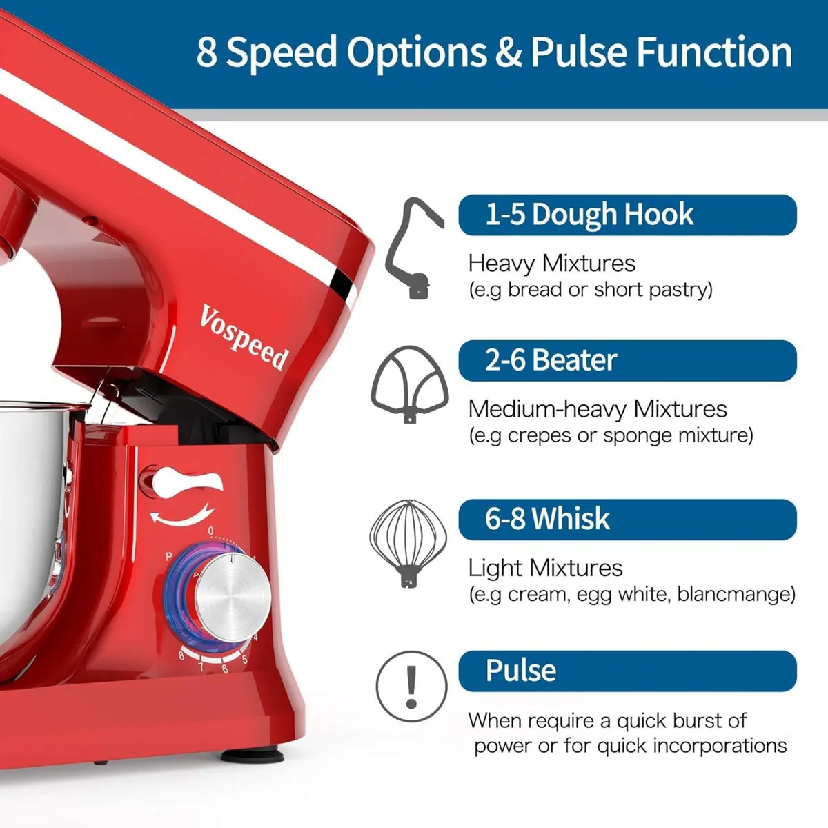 Stand Mixer 5 Quarts 8-Speed 1000W Tilt-Head Food - Image 3