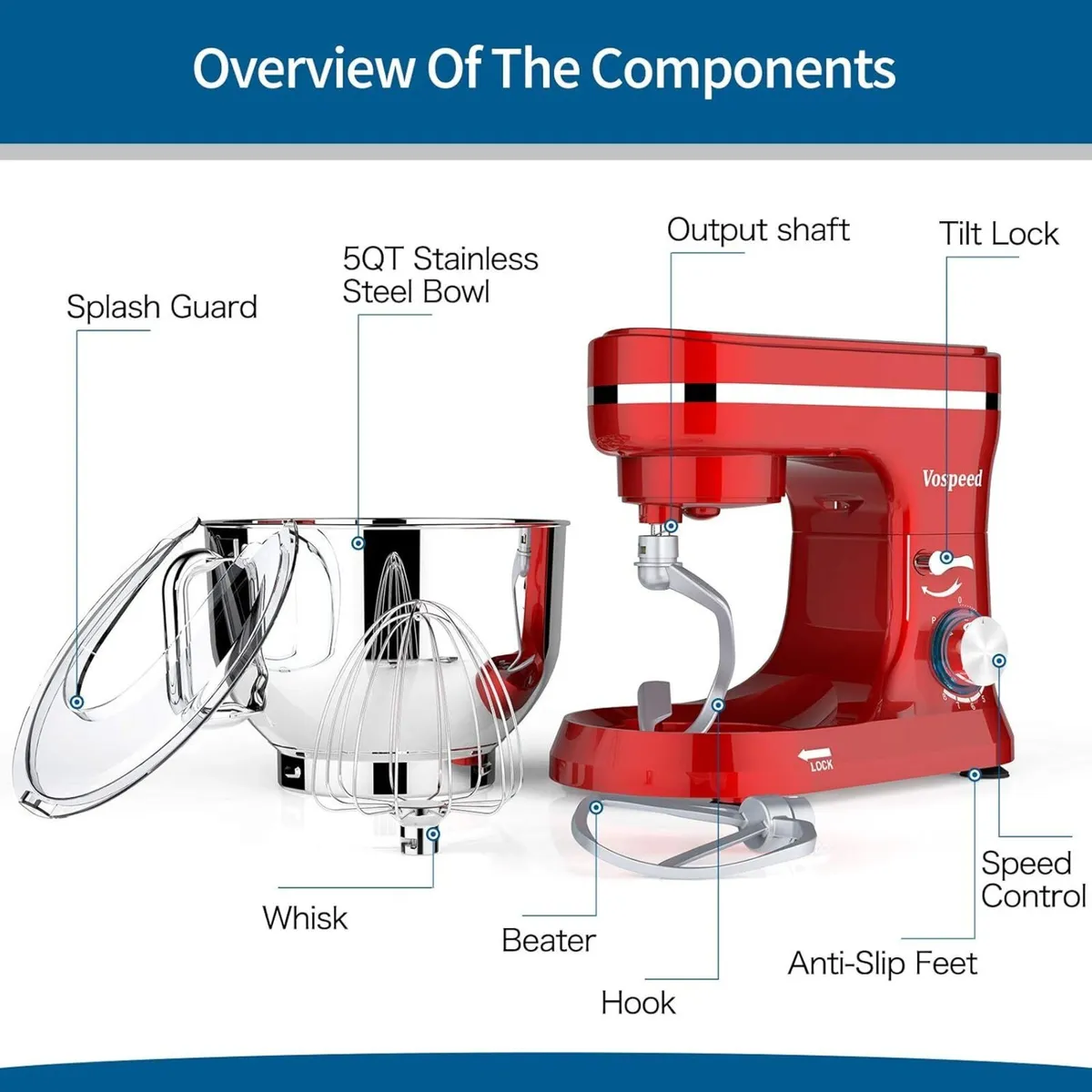 Stand Mixer 5 Quarts 8-Speed 1000W Tilt-Head Food - Image 4