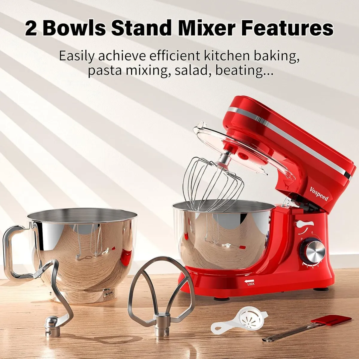 Stand Mixer 4.5L+5L Bowls 8-speed 1000W Tilt-Head - Image 3