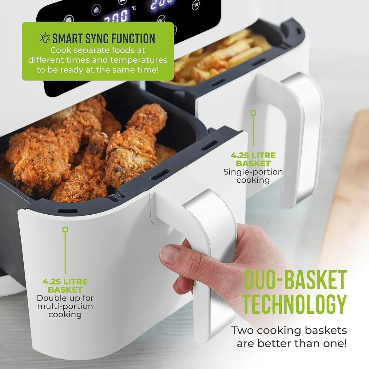 T17137WHT Vortx 8.5L Dual Basket Air Fryer with - Image 4