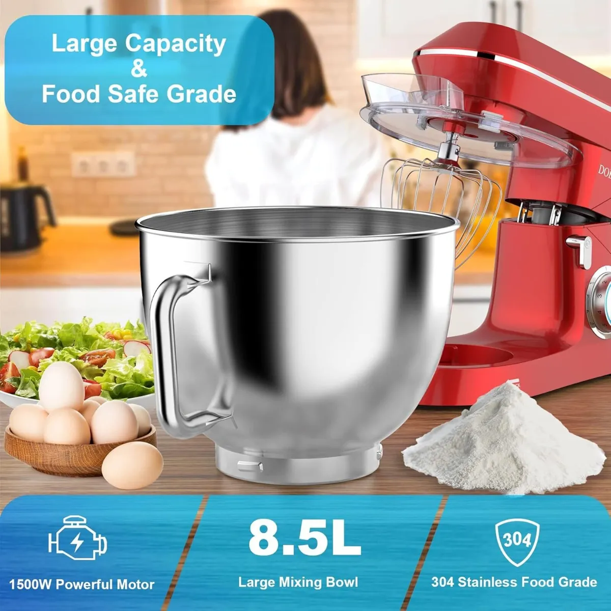8.5L Stand Mixer 1500W 7 Speeds Food Mixers for - Image 2