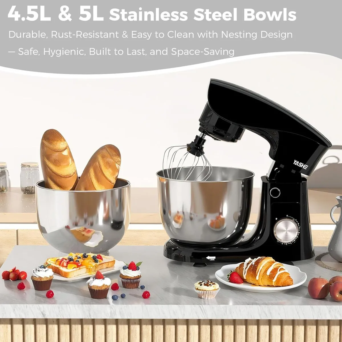 Stand Mixer 4.5+5L 1500W Food for Baking 10+P - Image 3