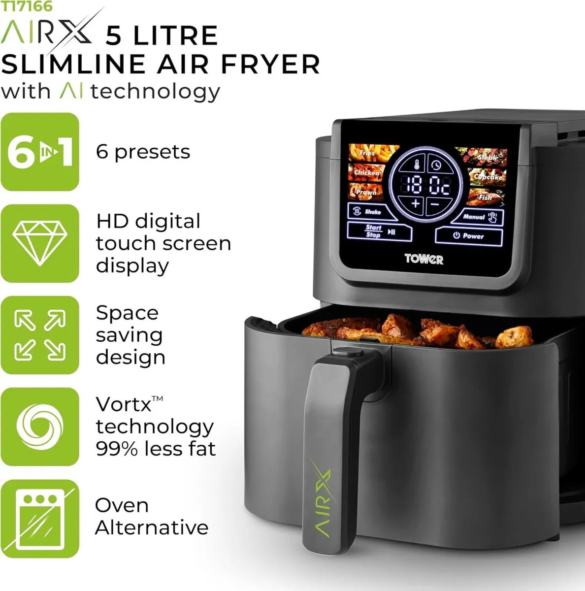 T17166 AIRX 5L Digital Single Basket Air Fryer - Image 3
