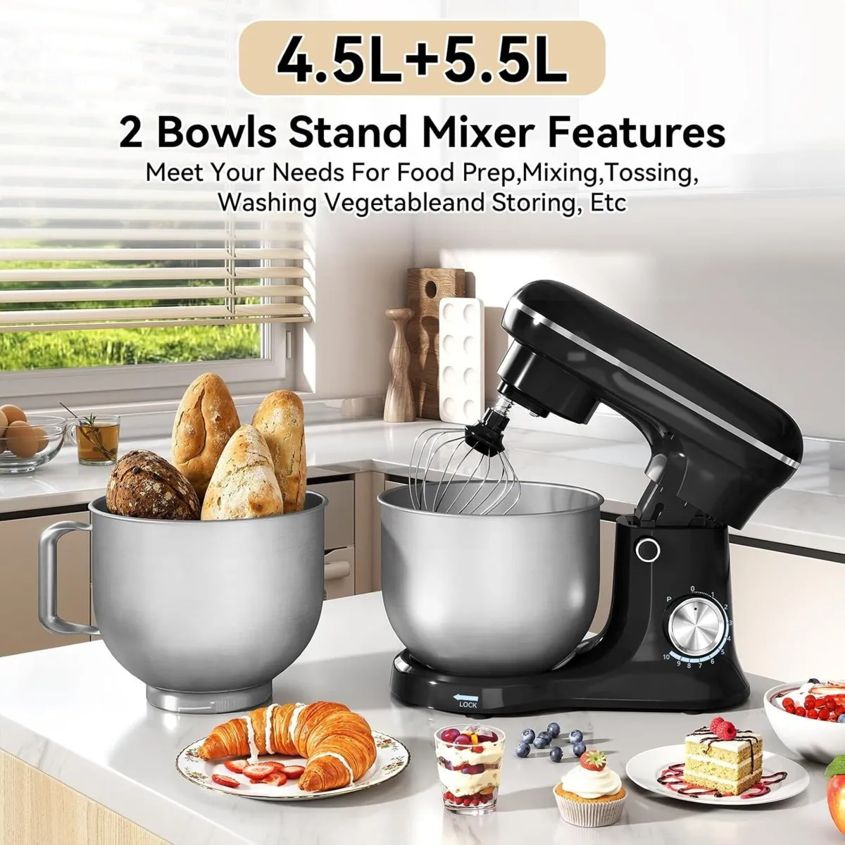 Stand Mixer 4.5L + 5.5L Food Mixers for Baking - Image 2