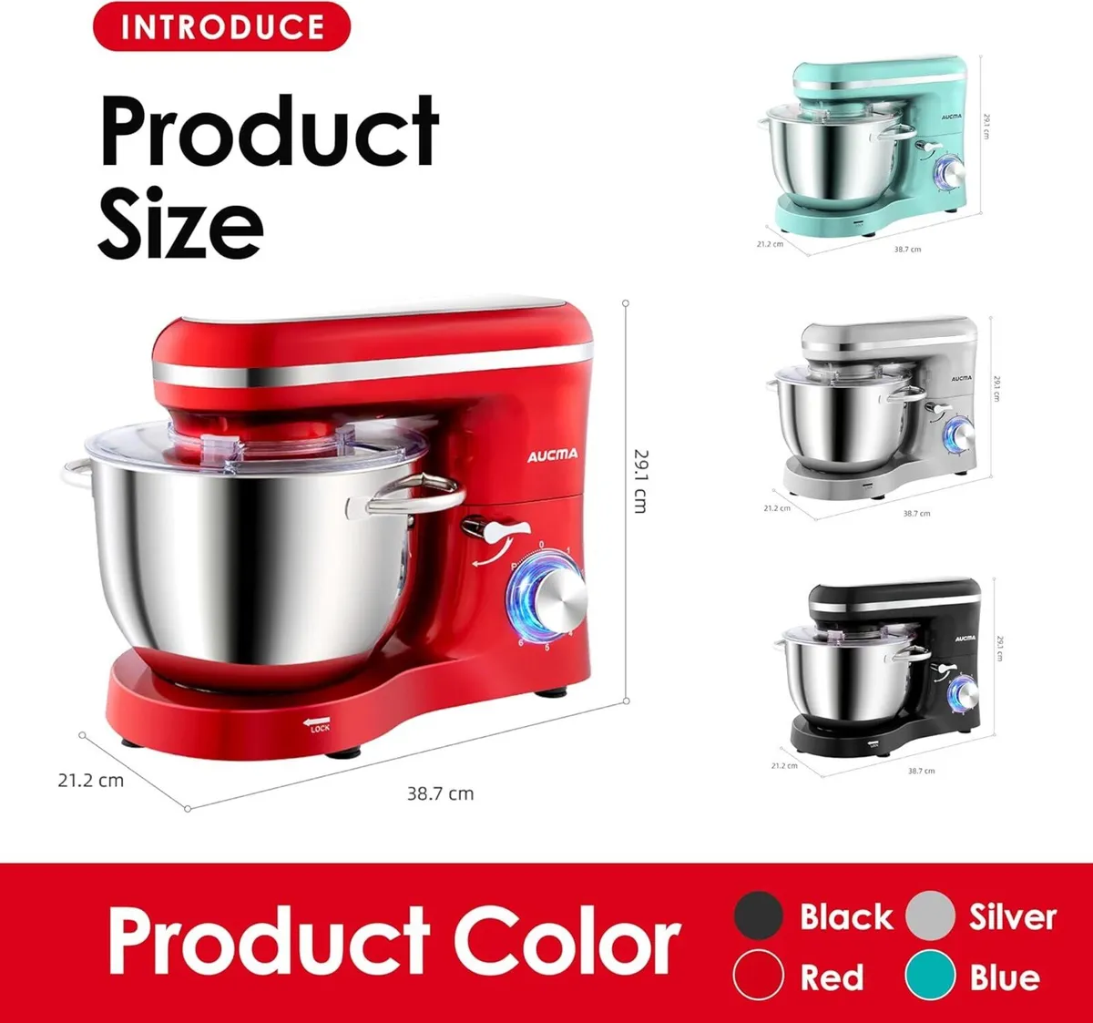 Stand Mixer 6.2L Food 1400W Tilt-Head Electric - Image 2