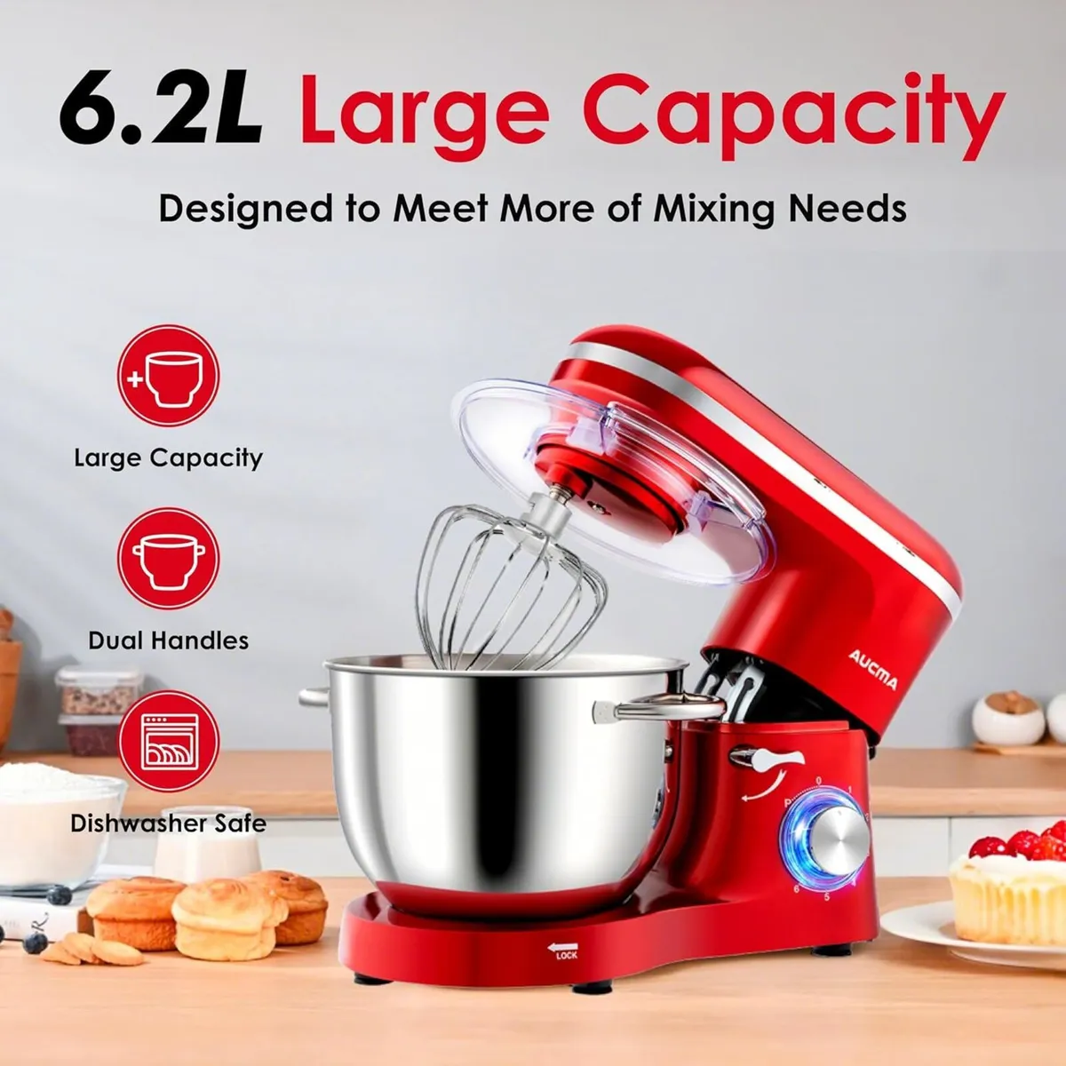 Stand Mixer 6.2L Food 1400W Tilt-Head Electric - Image 3