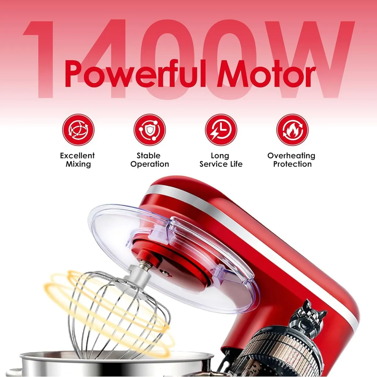 Stand Mixer 6.2L Food 1400W Tilt-Head Electric - Image 4