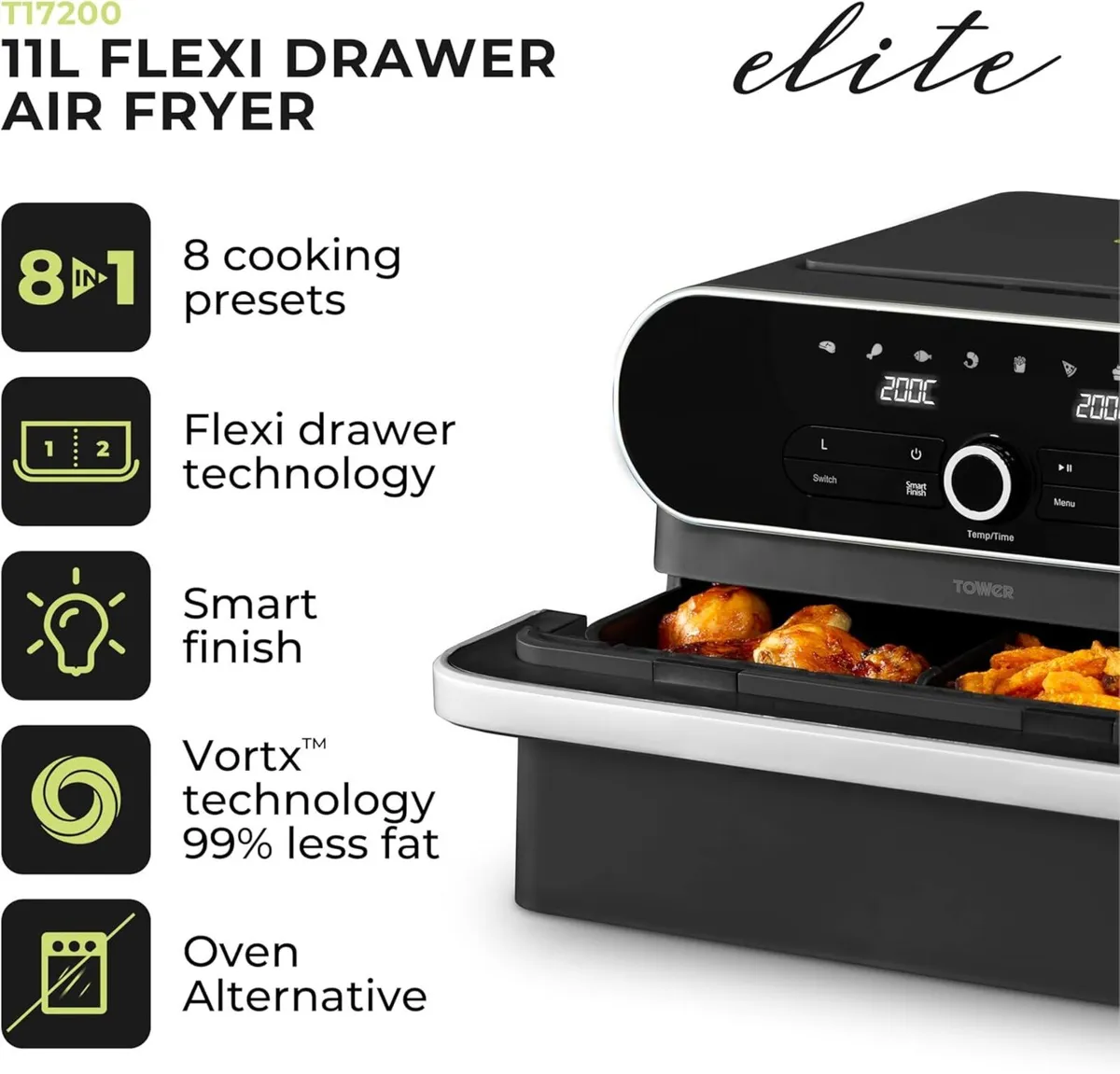 T17200 Elite Flexi-Drawer Air Fryer with Divider - Image 3