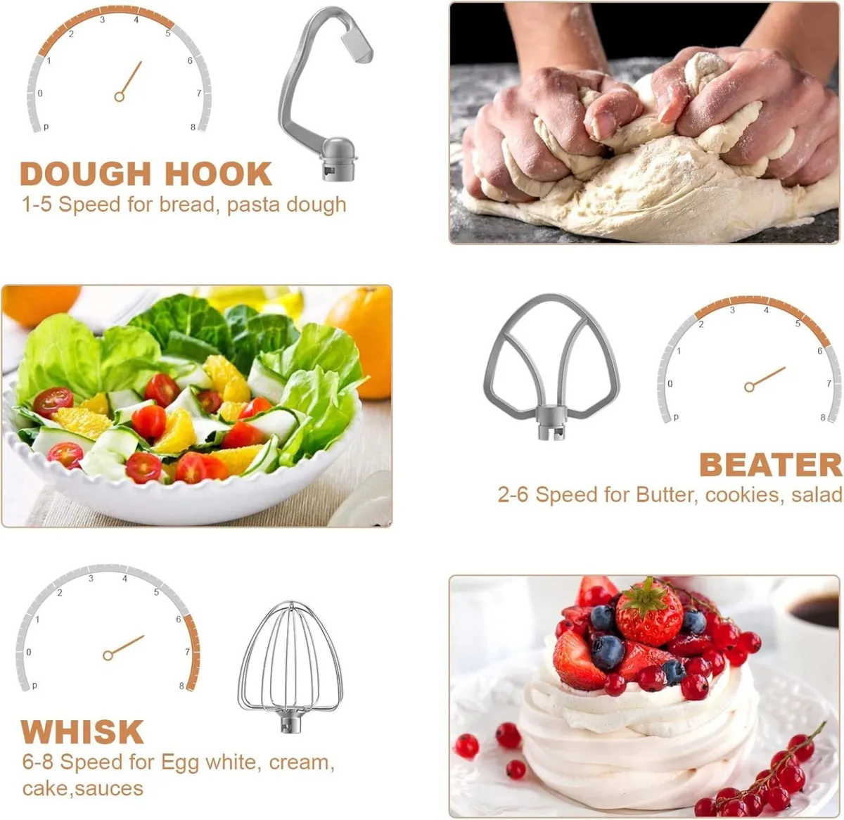 Stand Mixer 4.5L+5L Bowls 8-speed 1000W Tilt-Head - Image 4