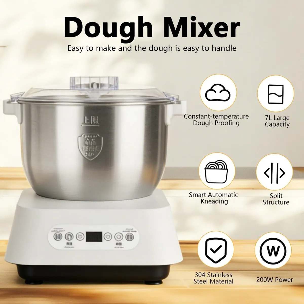 Stainless Steel Dough Mixer 7L Automatic Kneading - Image 3