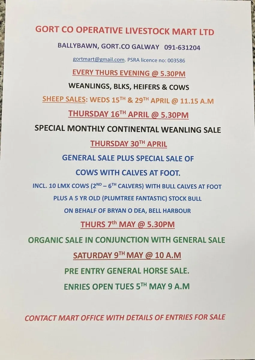 Gort Mart: Thurs 16th April : Special Sale - Image 1