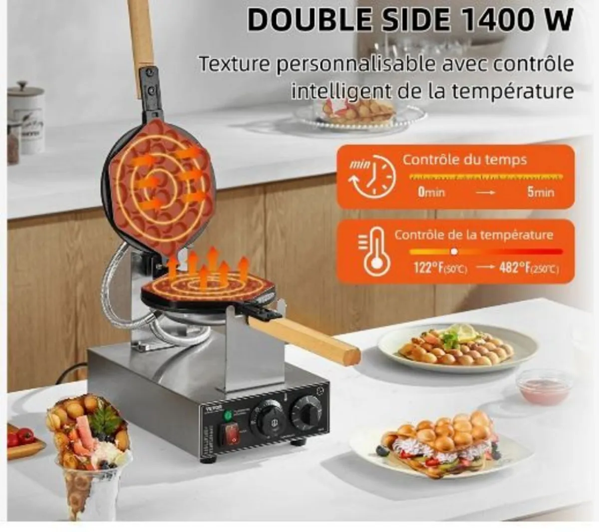 Commercial Bubble Waffle Maker, 1400W - Image 2