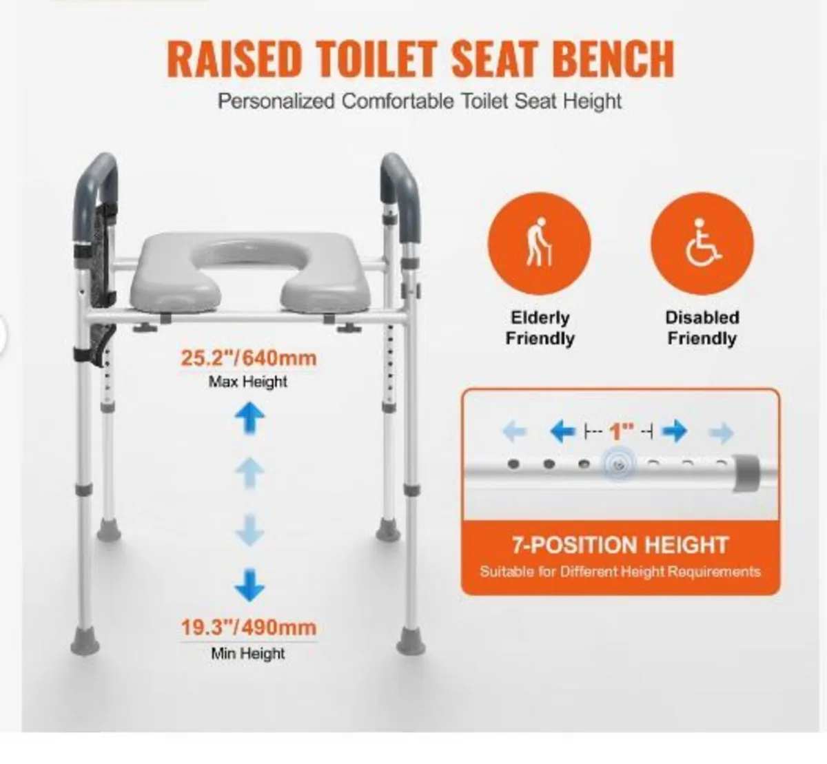 Raised Toilet Seat, 7-Position Height Adjustment - Image 2