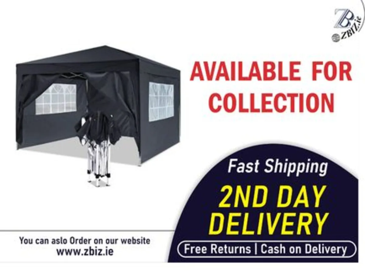 Gazebo Pop Up 3x3m Waterproof w/ 4 Side Panels - Image 1