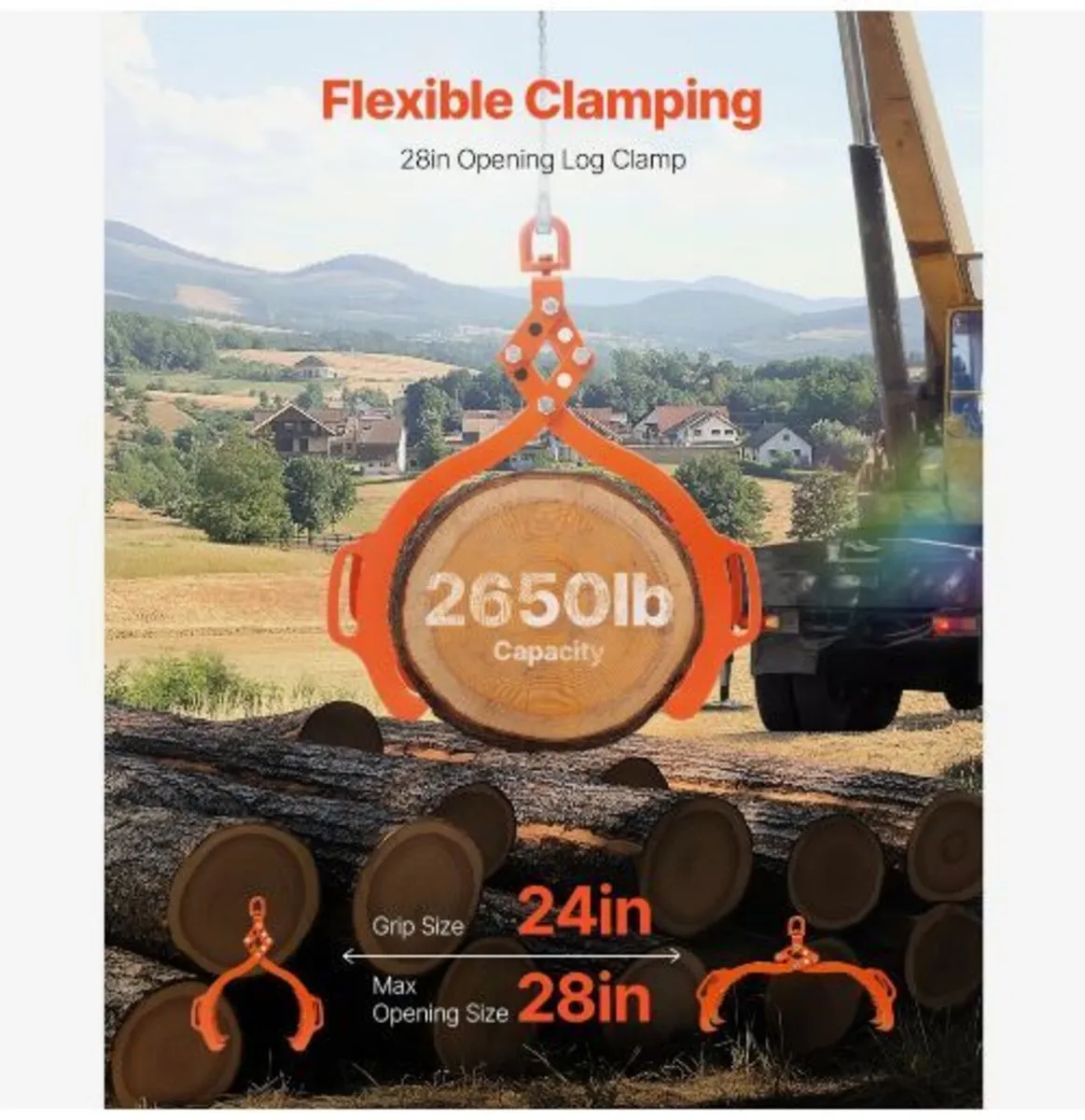 28in Log Lifting Tongs, 4-Claw Log Tongs - Image 3