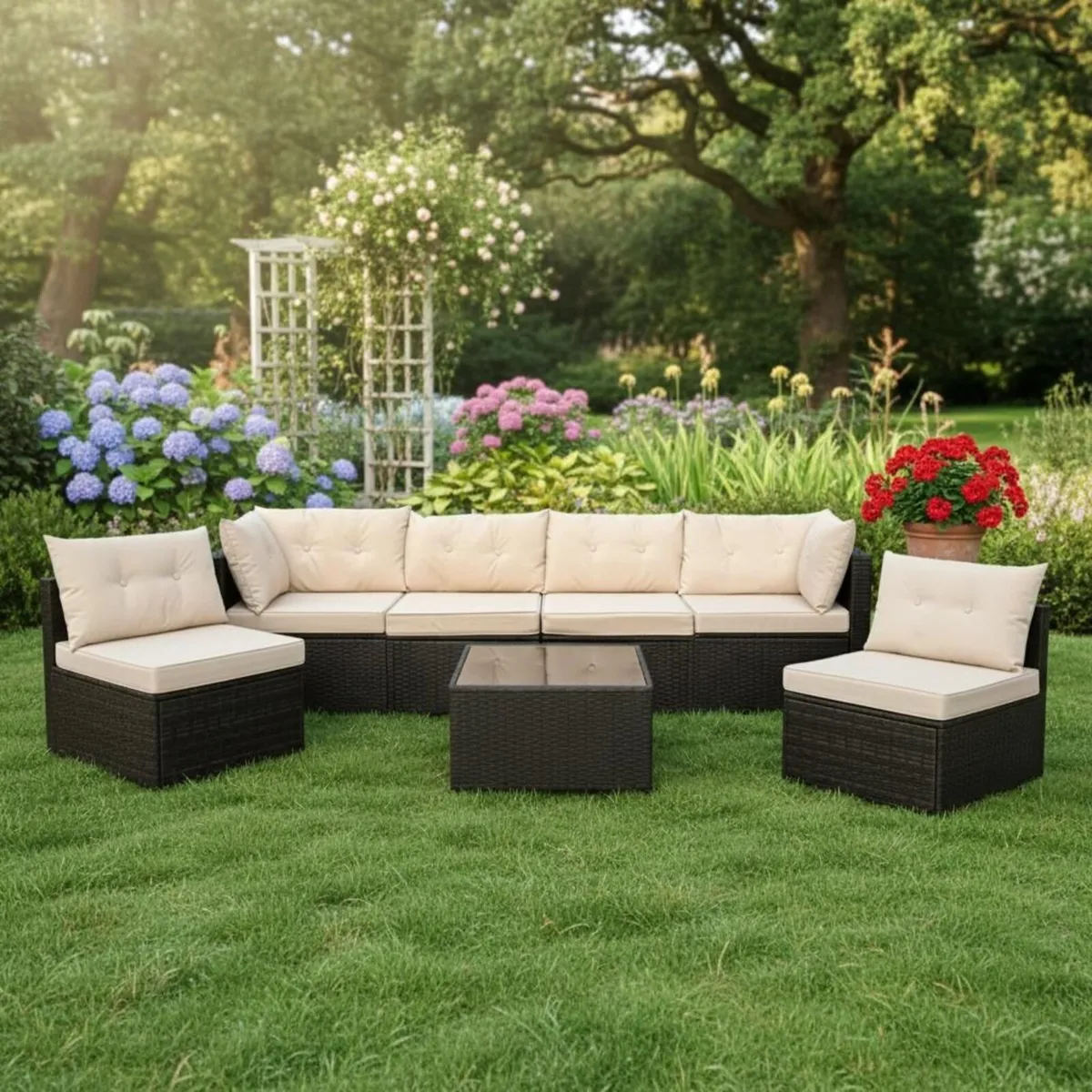 MIAMI Luxury Rattan Garden Corner Sofa with Table - Image 1