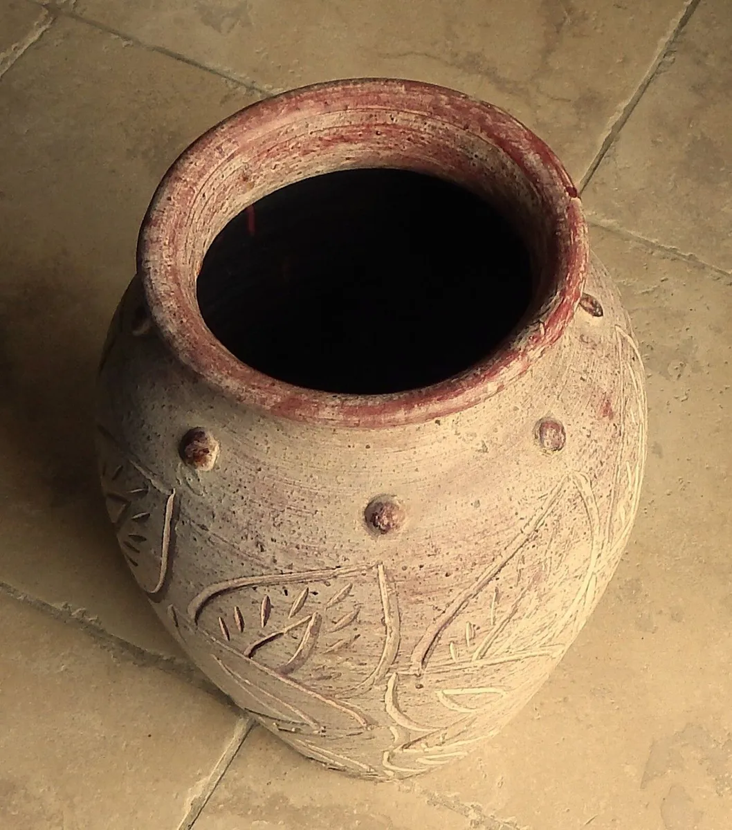 Large Embossed Handmade Pottery Vase - Image 2