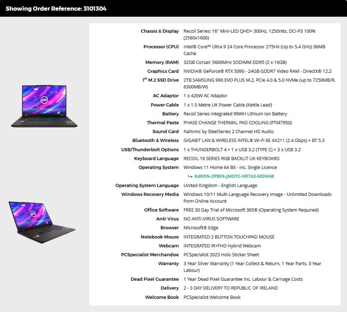 PC Specialist 16" Recoil Laptop - RTX 5090 - Image 3