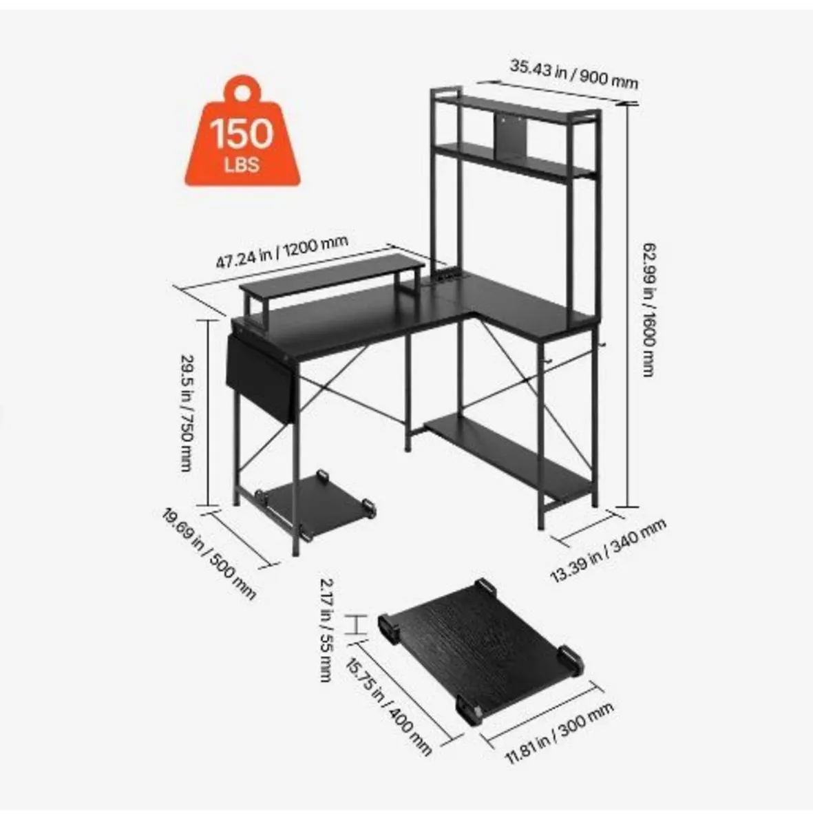 L-Shaped Gaming Desk with LED Lights - Image 3