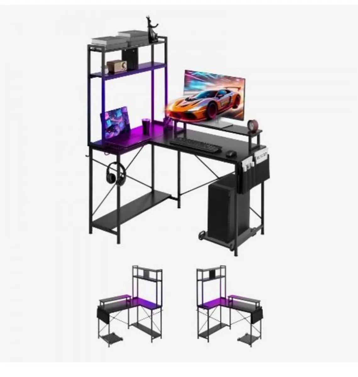 L-Shaped Gaming Desk with LED Lights - Image 1