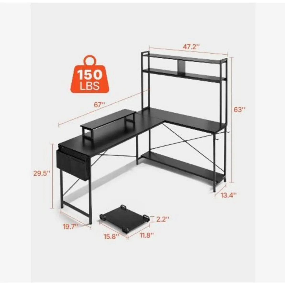 L-Shaped Computer Desk, 1.7m - Image 2