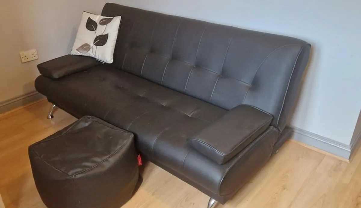 Sofa bed and footstool (faux leather)