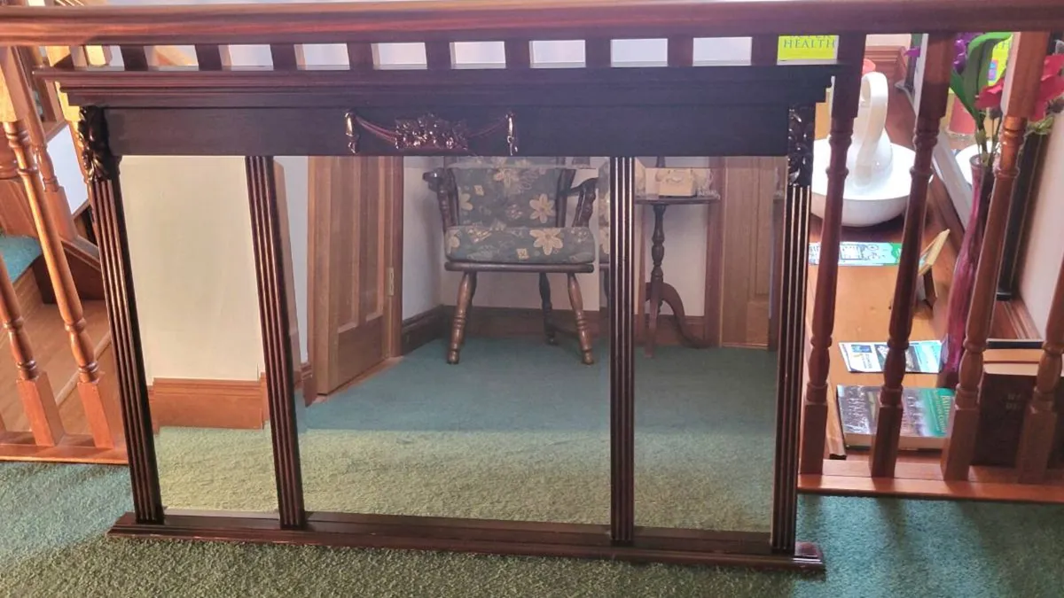 Antique Overmantel Mirror – Solid Mahogany, Large - Image 2