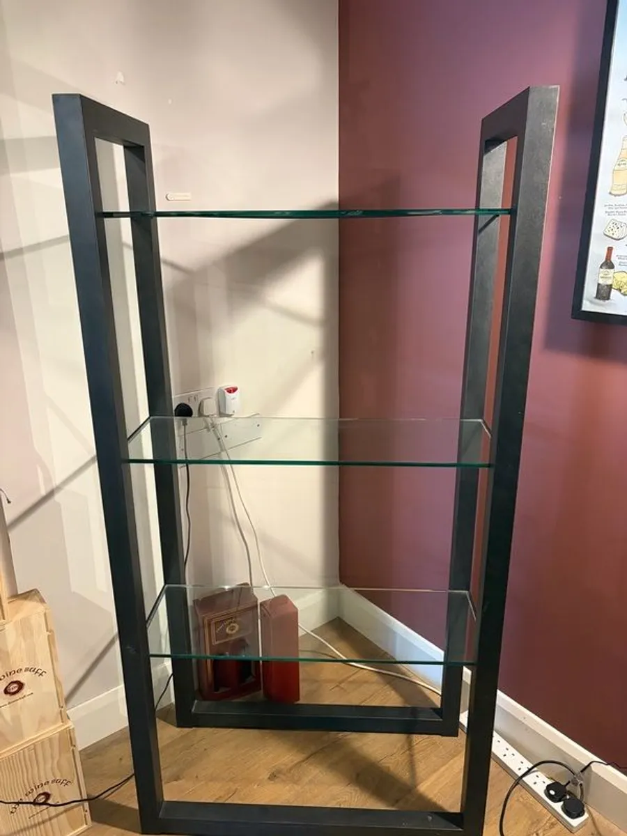 3 x shelving glass shelves with iron frame x 3