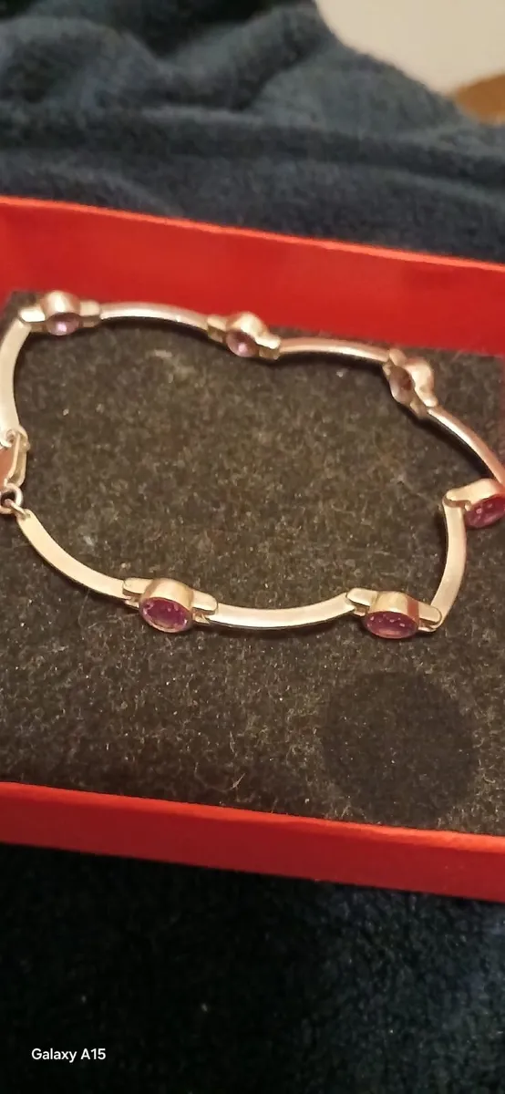 Sterling Silver 925 Bracelet with  Ruby Stones - Image 2