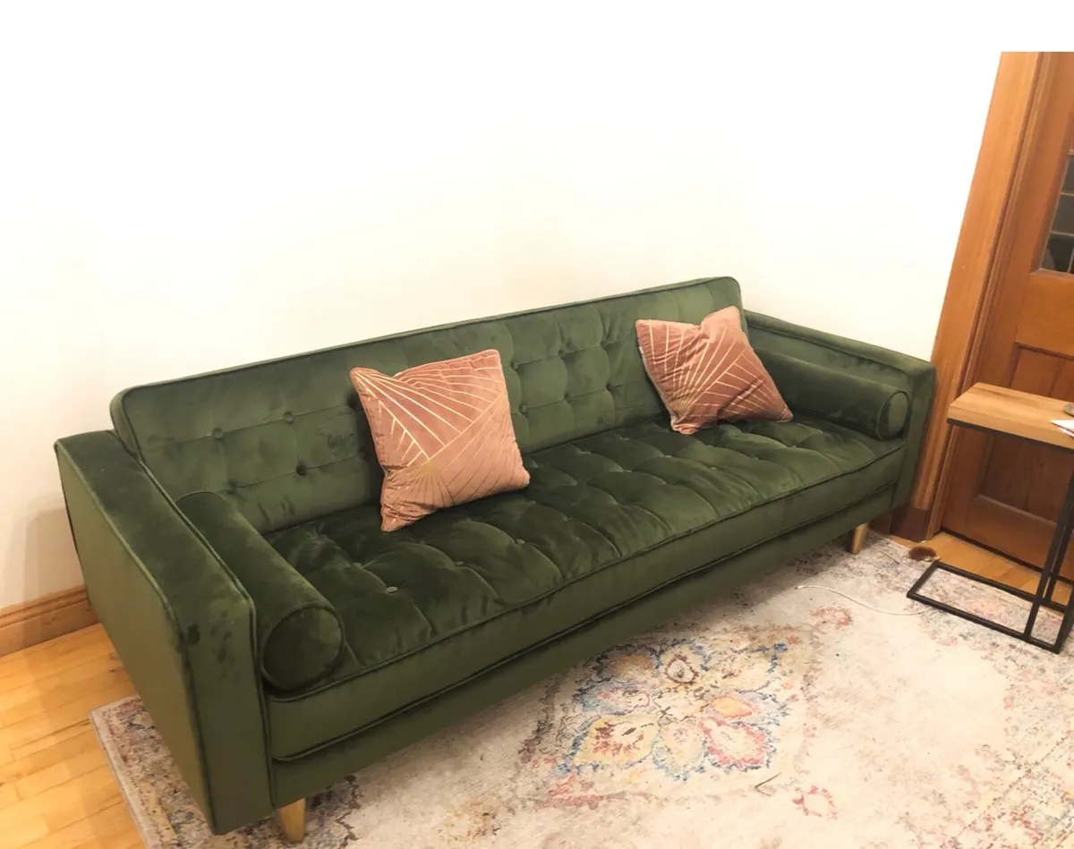 Pieces Green Velvet 3 Seater Sofa - Image 4