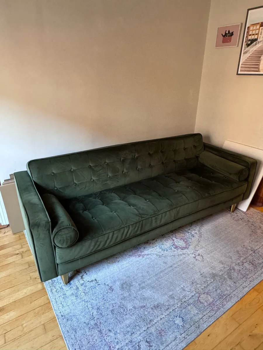 Pieces Green Velvet 3 Seater Sofa - Image 1