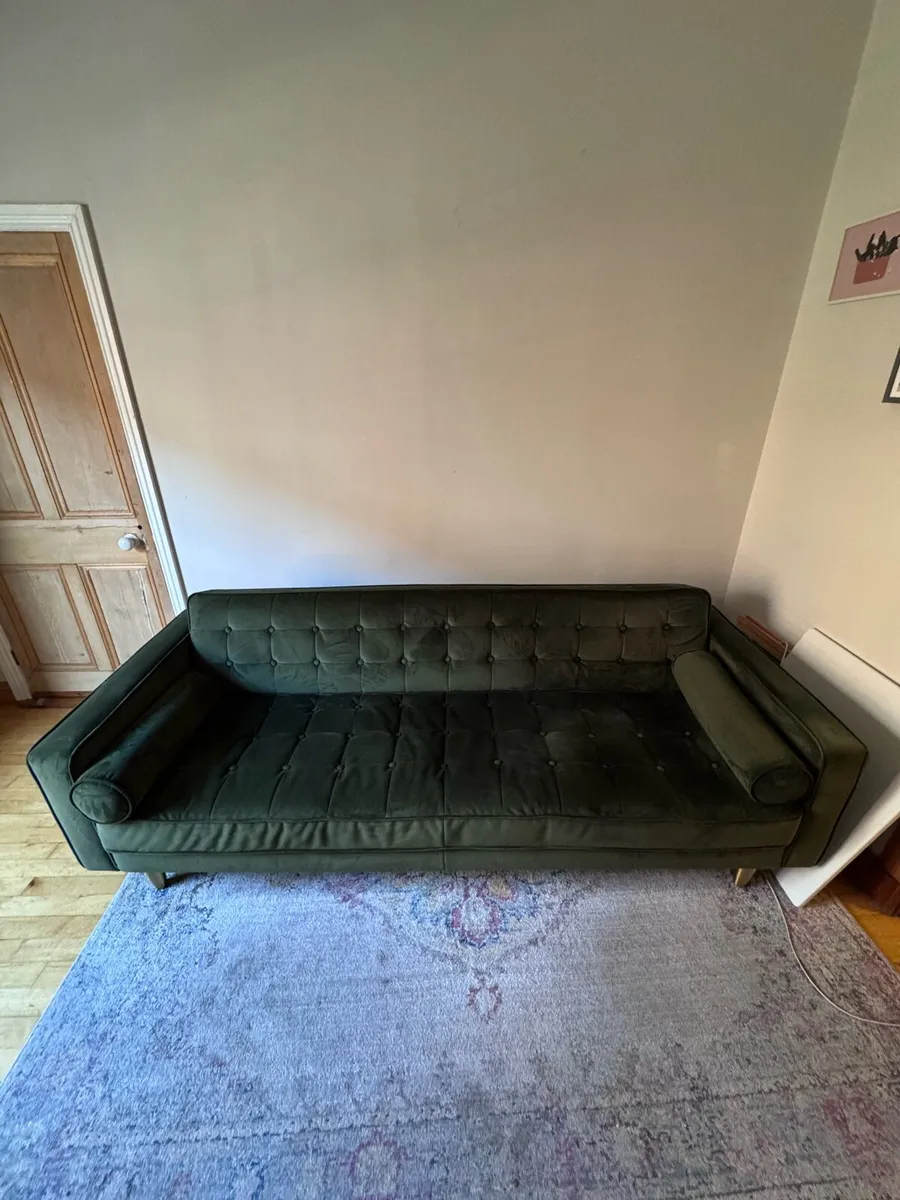 Pieces Green Velvet 3 Seater Sofa - Image 2