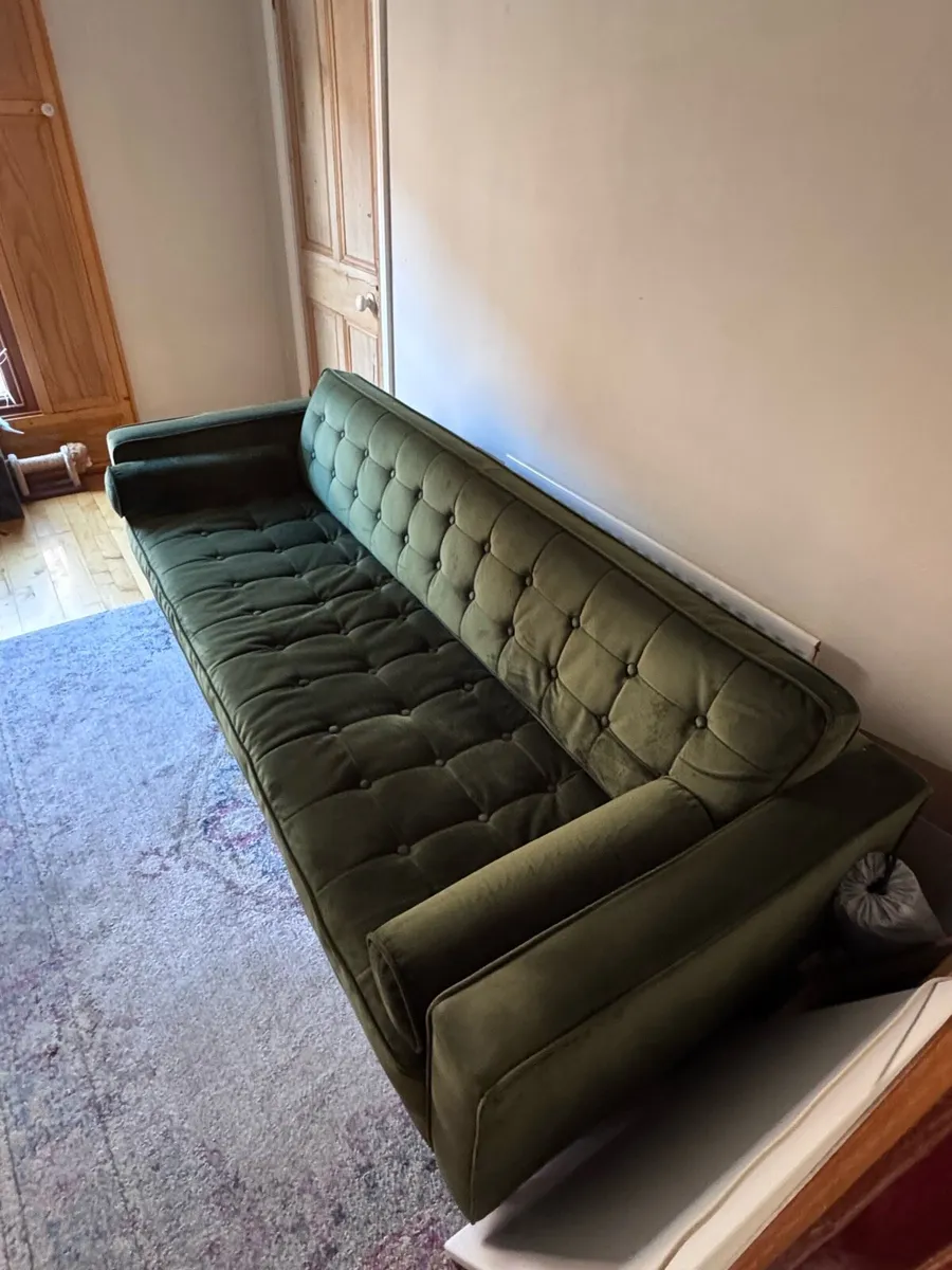 Pieces Green Velvet 3 Seater Sofa - Image 3