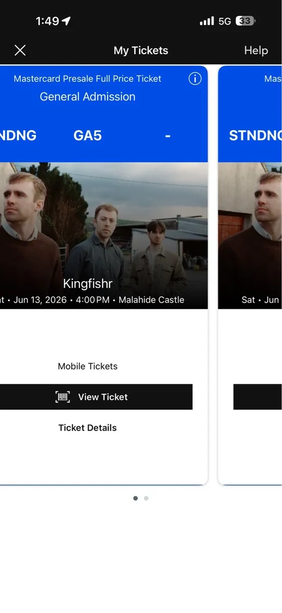 Kingfishr Malahide Castle Dublin 2x Tickets