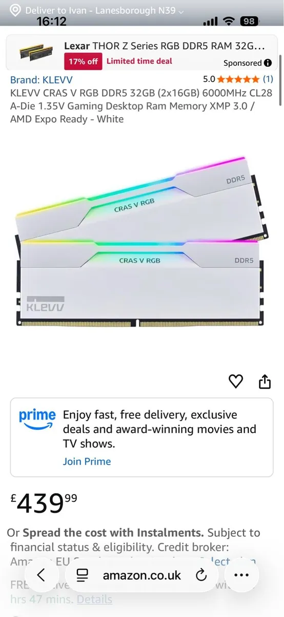 Ddr5 ram 32gb 6000mhz cl28 Klevv Cras V Rgb - Image 4