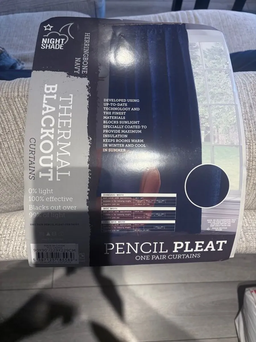 Blackout Herringbone Pencil Pleat Curtains - Navy - Image 4