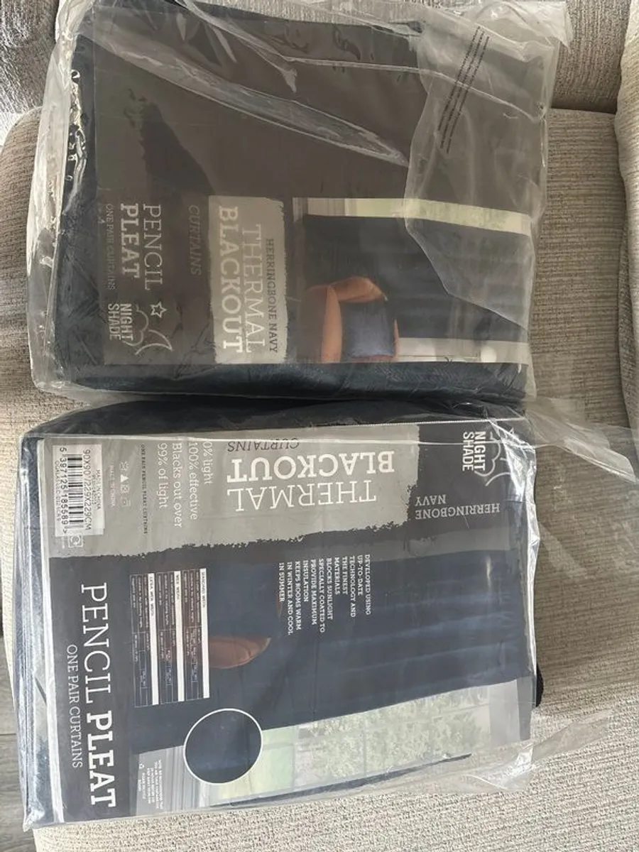 Blackout Herringbone Pencil Pleat Curtains - Navy - Image 3