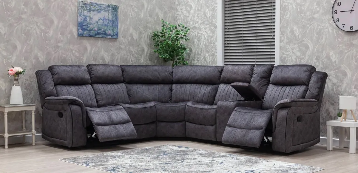 New Gresham Brown & Grey Fabric Recliner Sofa - Image 3